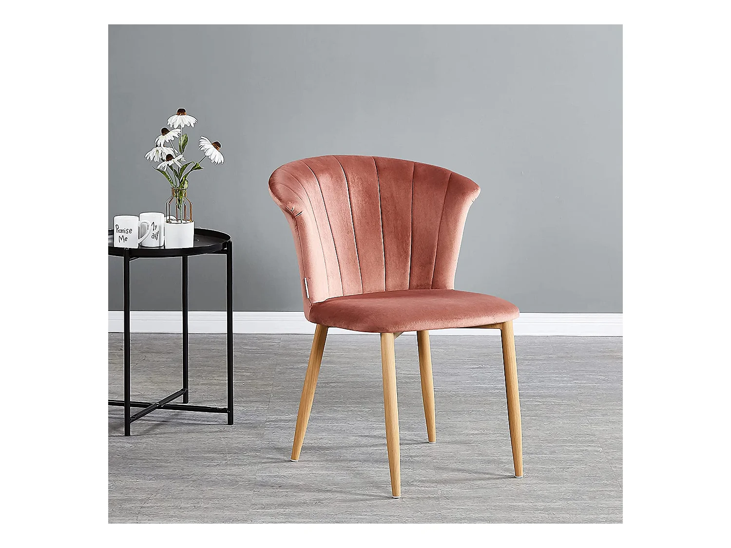 ELSA - Chaise en Velours Vintage - Rose