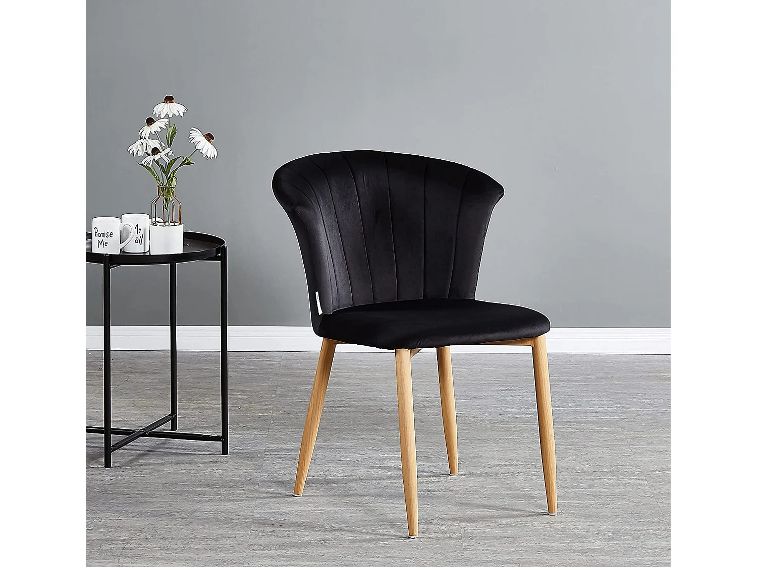 ELSA - Chaise en Velours Vintage - Noir