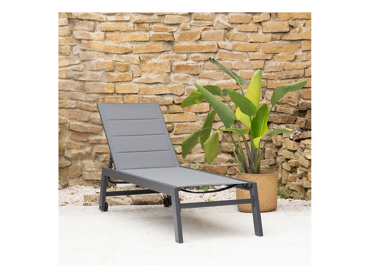 Bain de soleil BARBADOS en textilène gris - aluminium gris anthracite - HAPPY GARDEN