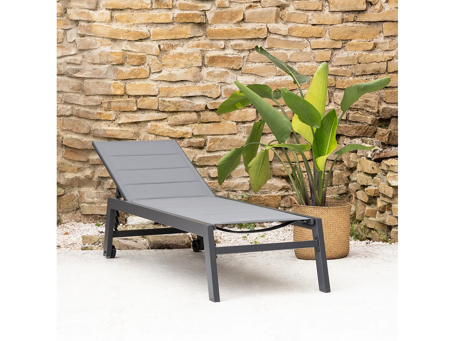 Bain de soleil BARBADOS en textilène gris - aluminium gris anthracite - HAPPY GARDEN