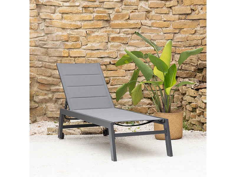 Bain de soleil BARBADOS en textilène gris - aluminium gris anthracite - HAPPY GARDEN