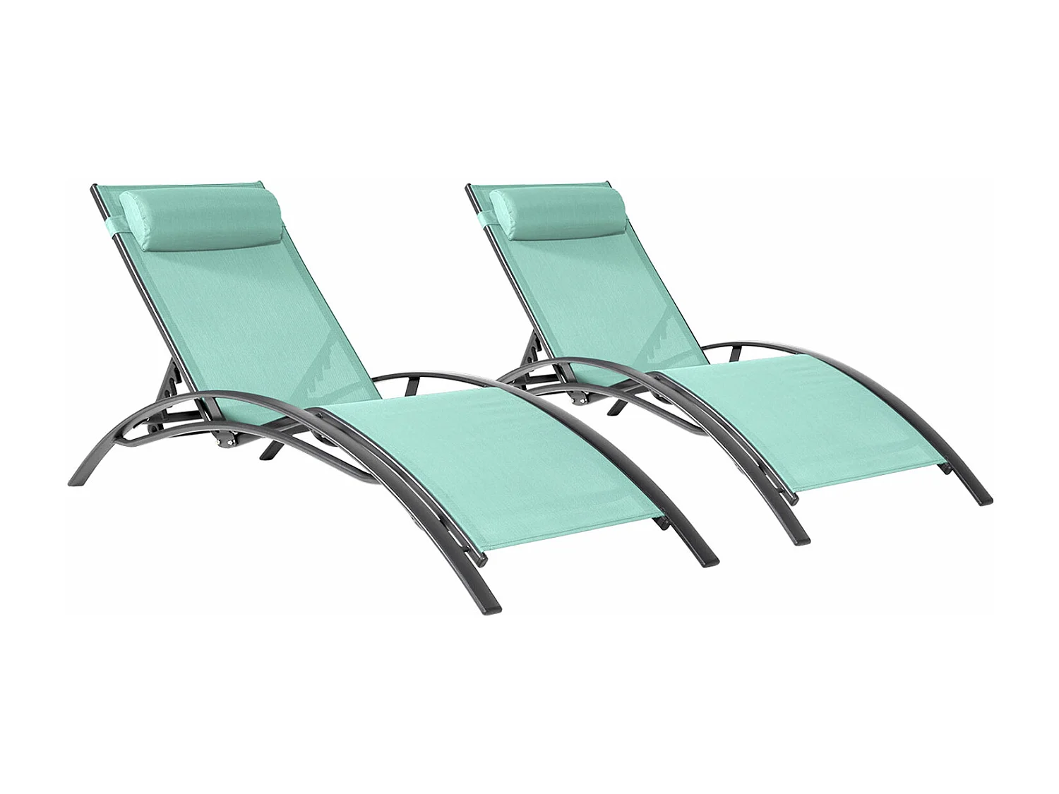 Lot de 2 transats GALAPAGOS en textilène vert d'eau - aluminium gris anthracite - HAPPY GARDEN