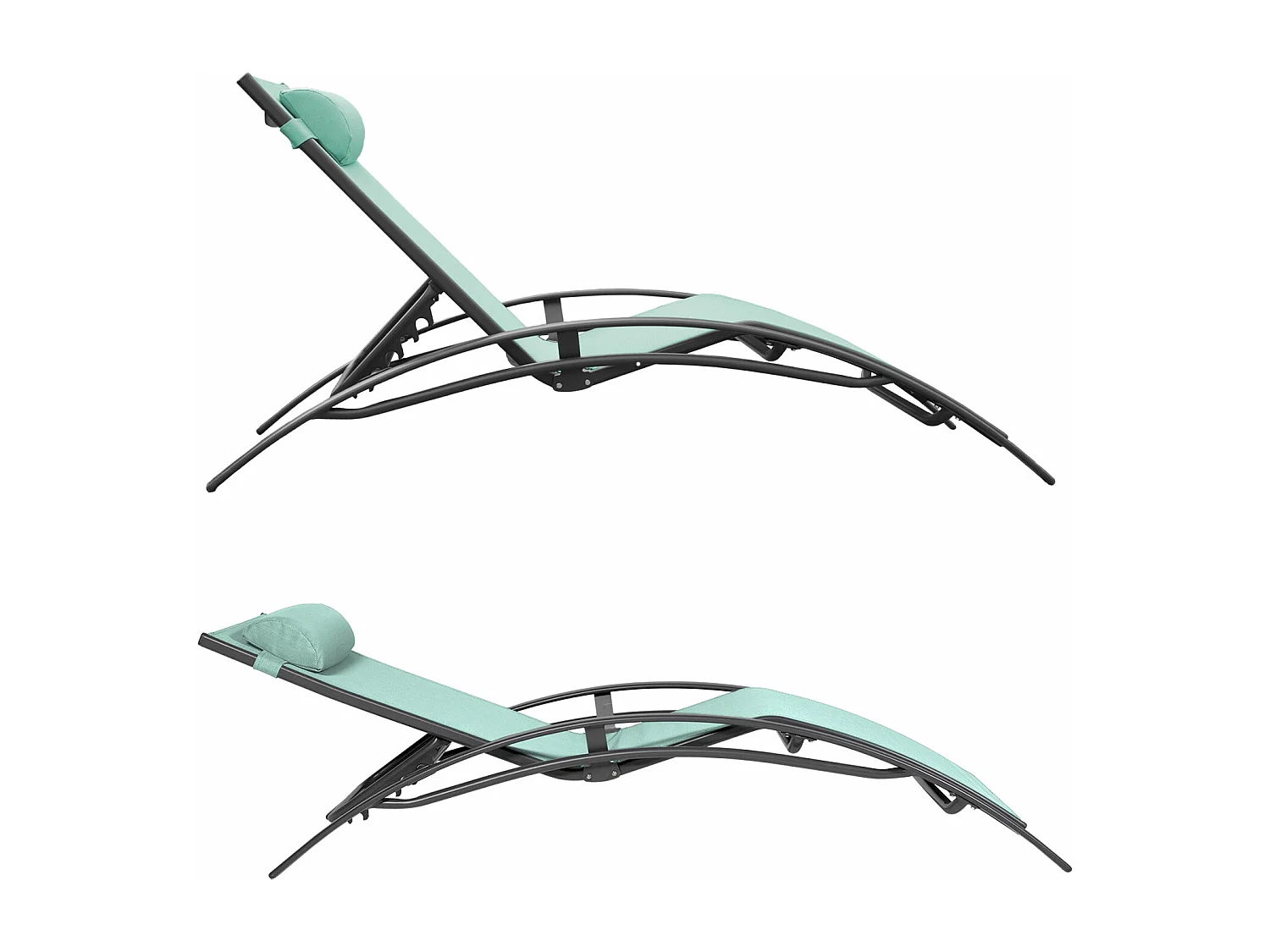 Lot de 2 transats GALAPAGOS en textilène vert d'eau - aluminium gris anthracite - HAPPY GARDEN