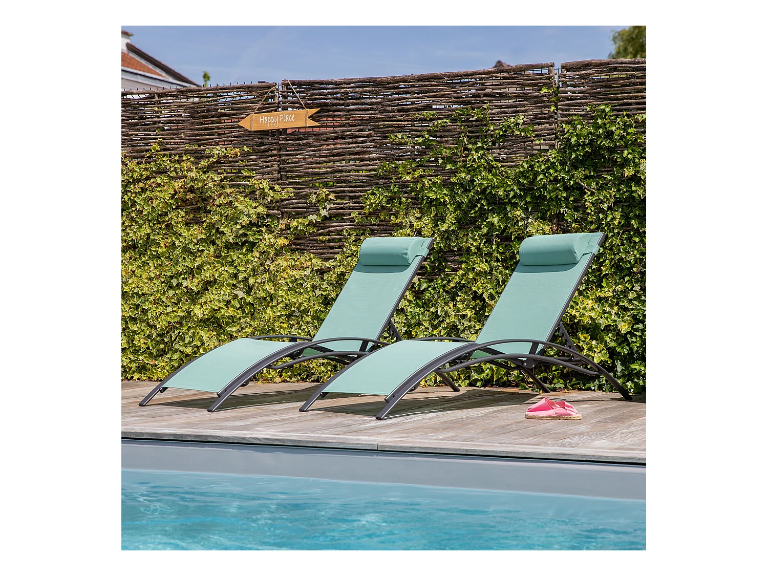 Set van 2 GALAPAGOS ligstoelen in watergroen textilene - antracietgrijs aluminium