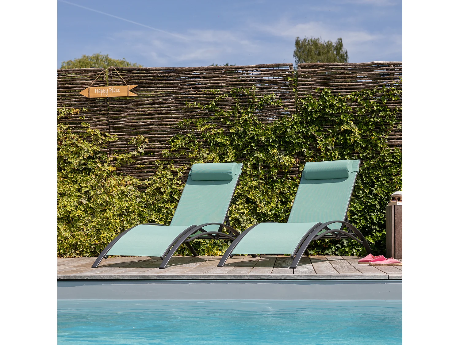 Set van 2 GALAPAGOS ligstoelen in watergroen textilene - antracietgrijs aluminium