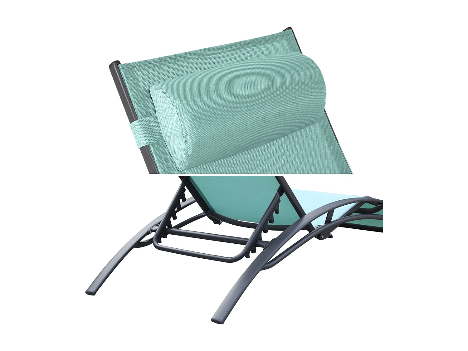 Lot de 2 transats GALAPAGOS en textilène vert d'eau - aluminium gris anthracite - HAPPY GARDEN