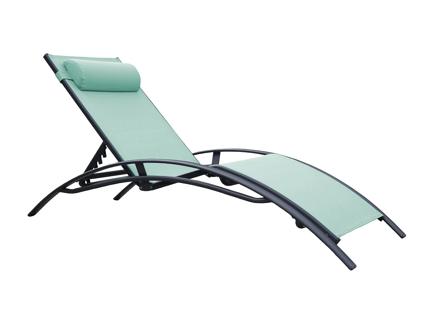 Lot de 2 transats GALAPAGOS en textilène vert d'eau - aluminium gris anthracite - HAPPY GARDEN