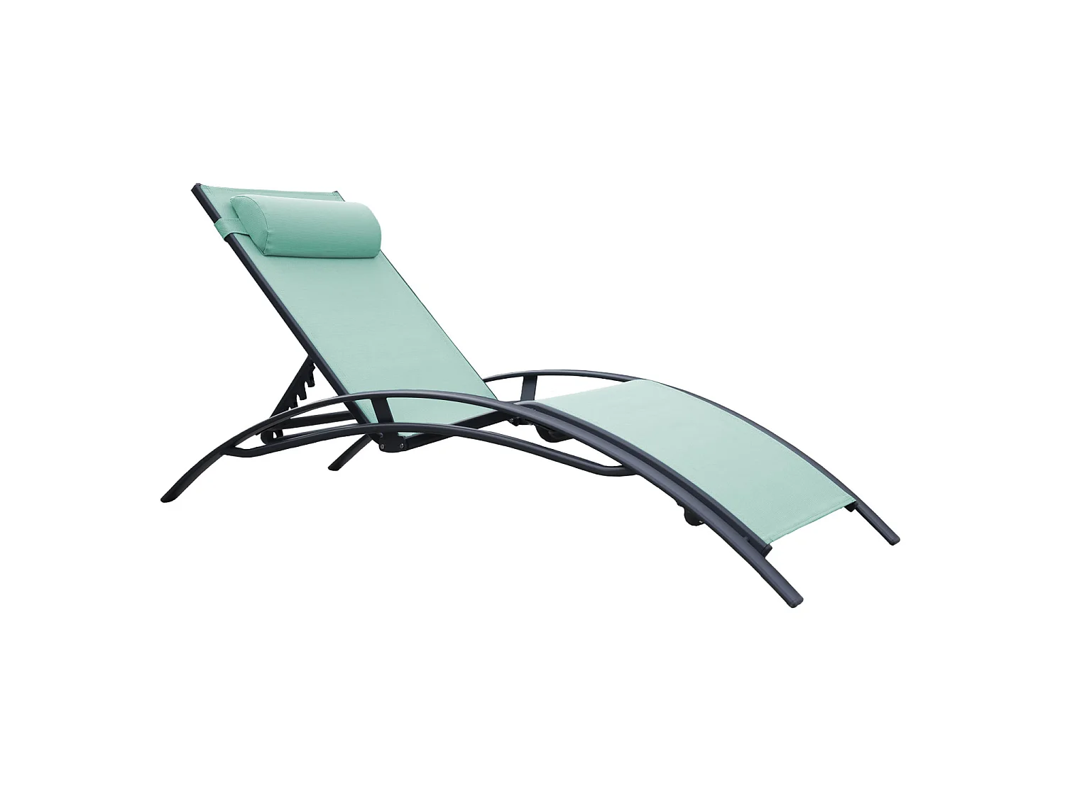 Lot de 2 transats GALAPAGOS en textilène vert d'eau - aluminium gris anthracite - HAPPY GARDEN