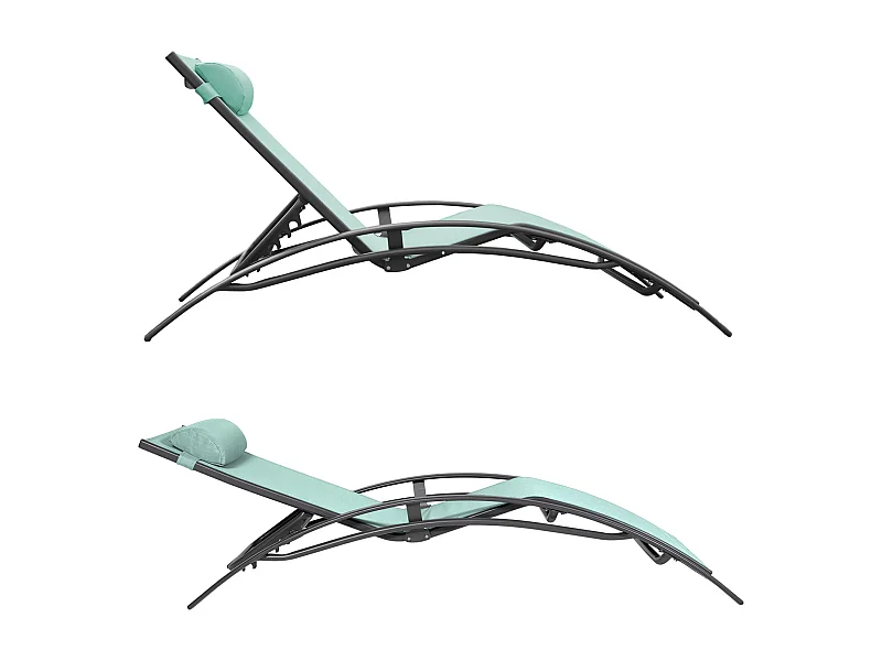 Lot de 2 transats GALAPAGOS en textilène vert d'eau - aluminium gris anthracite - HAPPY GARDEN