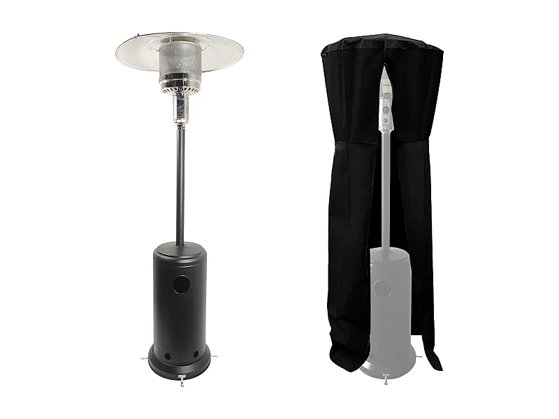 Parasol chauffant OSLO - chauffage d'extérieur gaz - acier noir + housse - HAPPY GARDEN