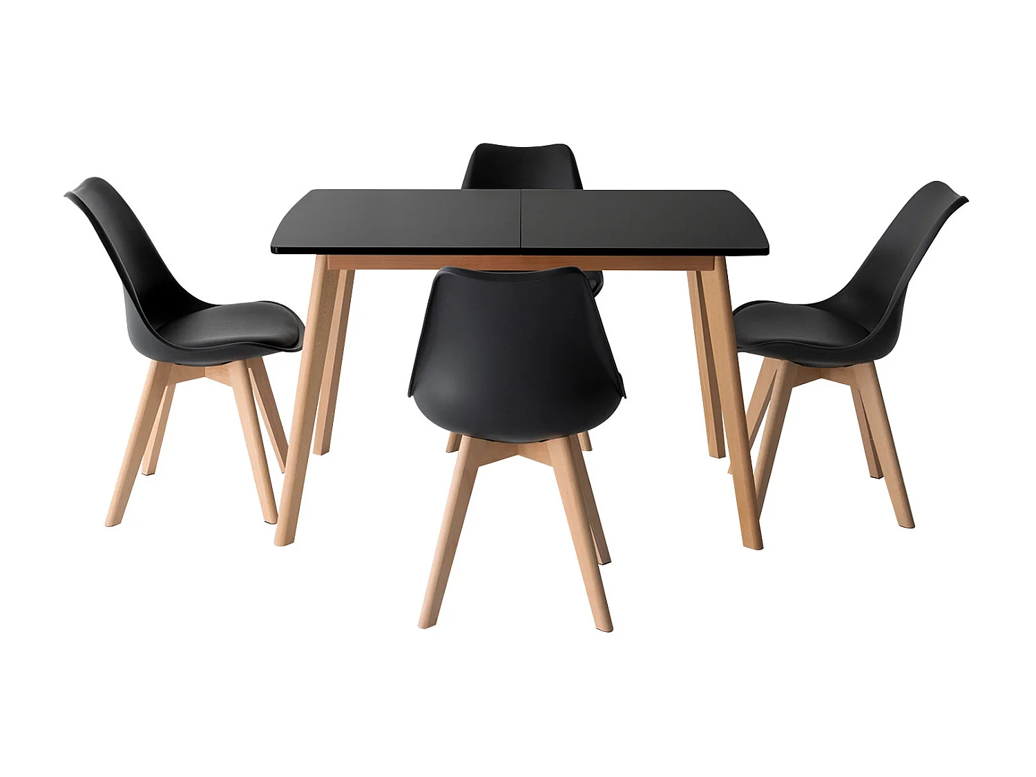 Conjunto de mesa extensible HELGA 120 / 160cm y 4 sillas NORA