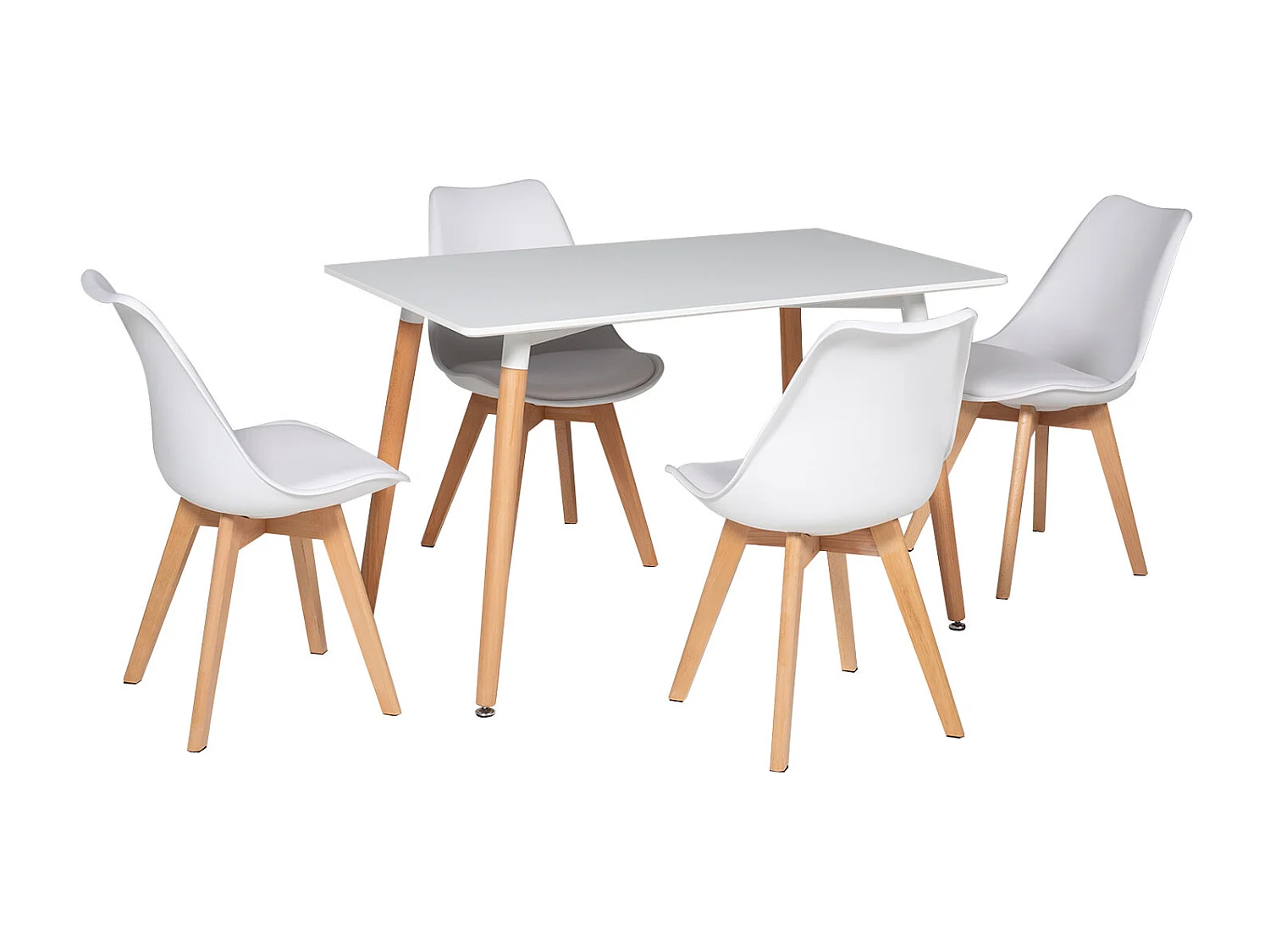 PIA rechthoekige tafel 120cm en 4 NORA stoelen wit