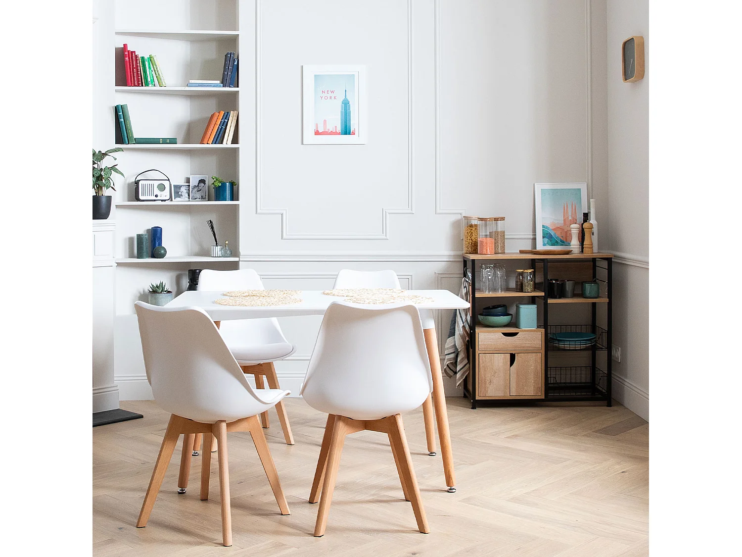 Ensemble table rectangulaire 120cm PIA et 4 chaises NORA blanc - HAPPY GARDEN