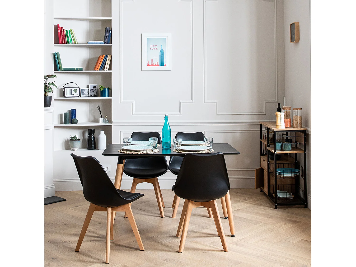 Ensemble table rectangulaire 120cm PIA et 4 chaises NORA noir - HAPPY GARDEN