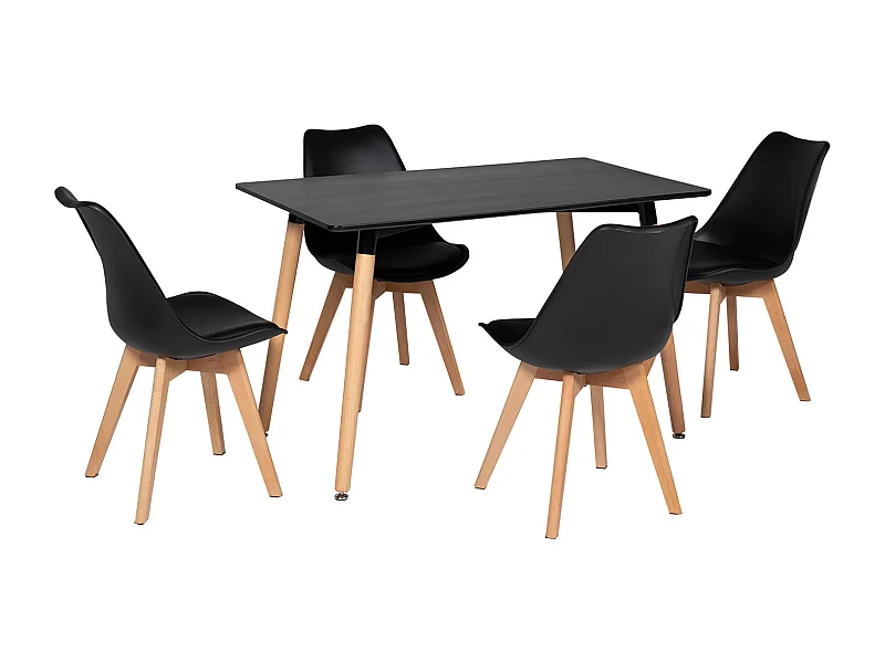 Conjunto de mesa PIA de 120cm e 4 cadeiras NORA de cor preta