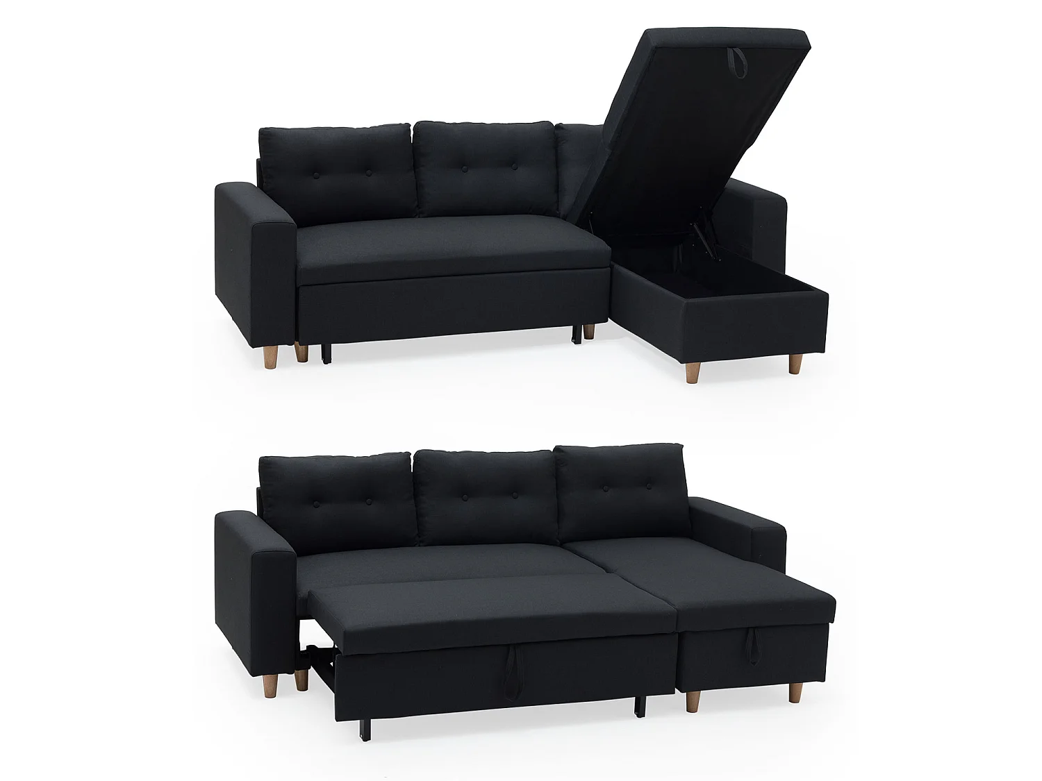 Divano letto angolare WADE 3 posti grigio antracite