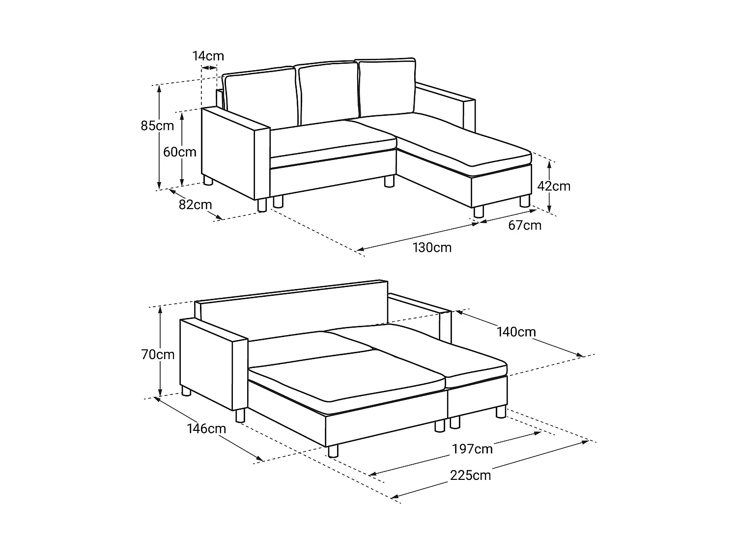 Ecksofa, umwandelbar, WADE, 3-Sitzer, anthrazitgrau