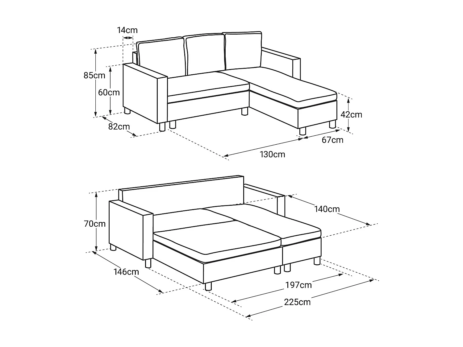 WADE Sofá cama de canto de 3 lugares cinzento antracite