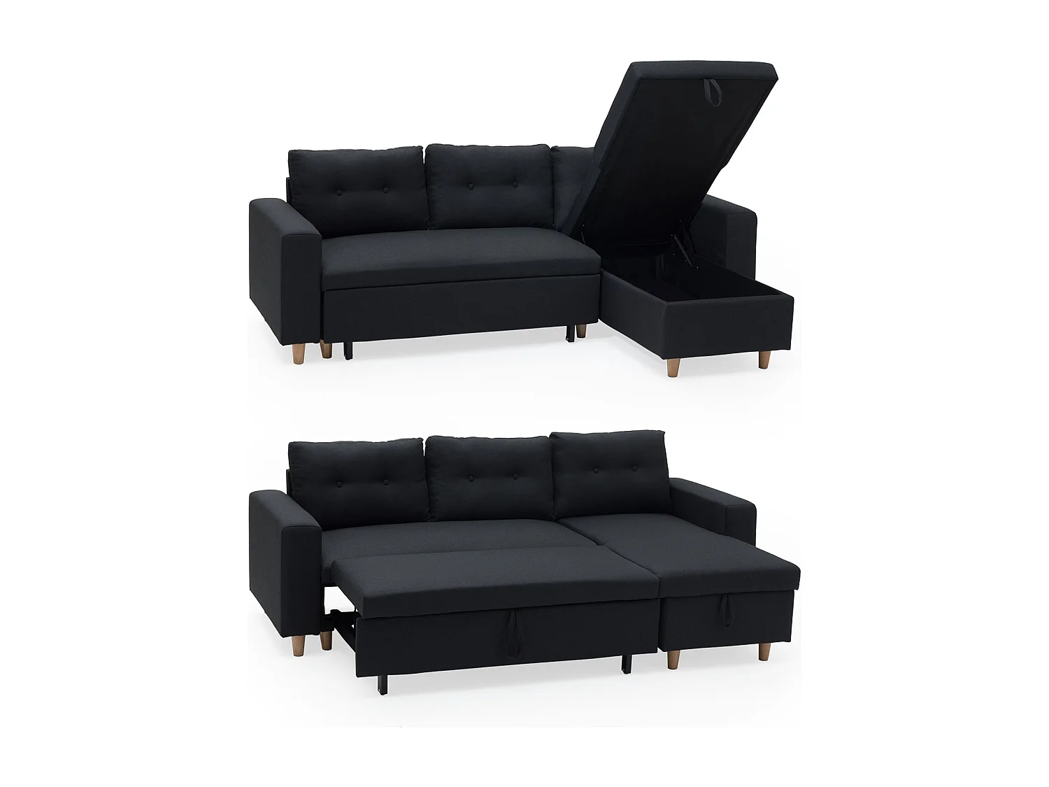 Canapé d'angle convertible WADE 3 places gris anthracite - HAPPY GARDEN