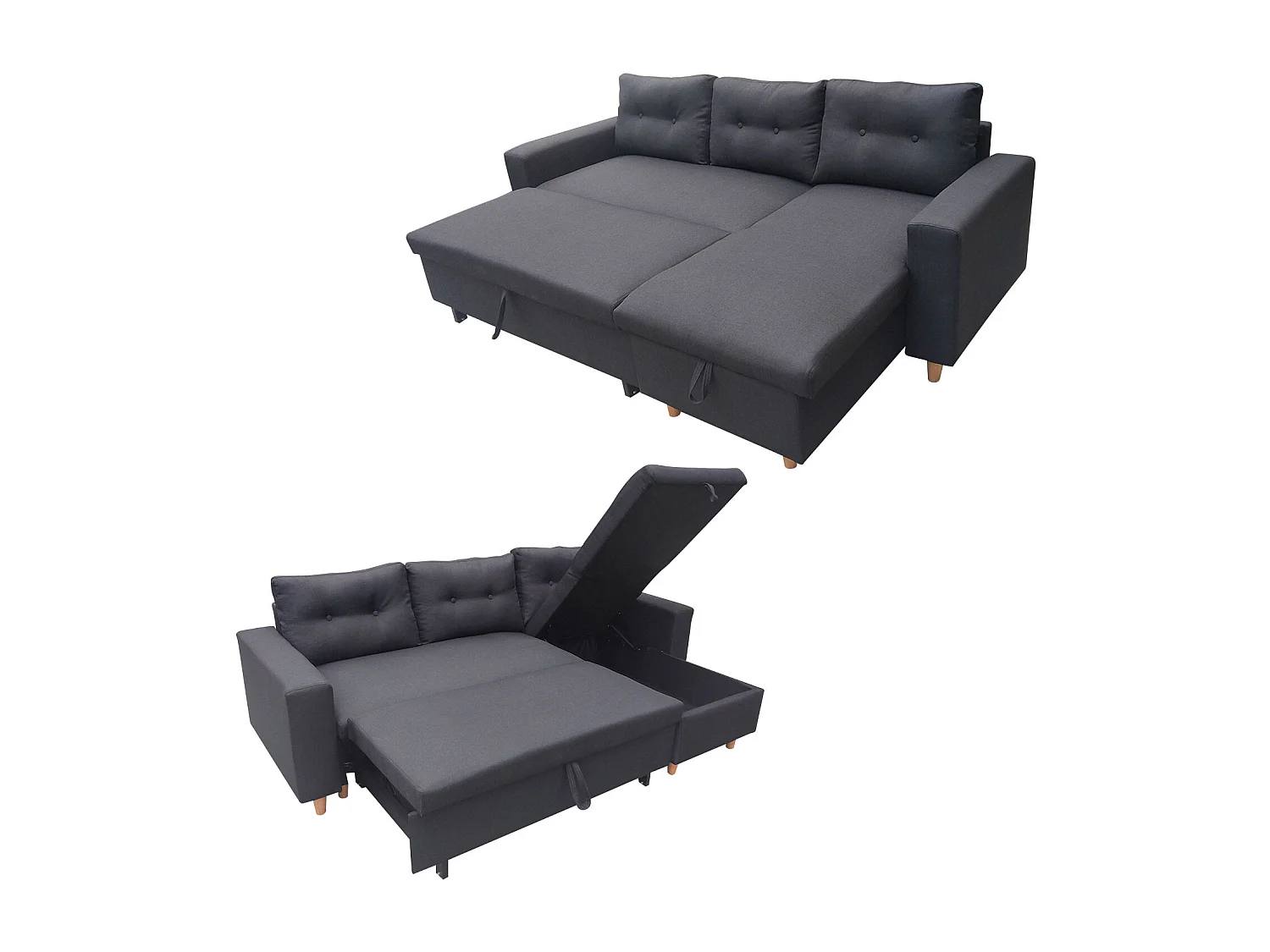 Canapé d'angle convertible WADE 3 places gris anthracite - HAPPY GARDEN