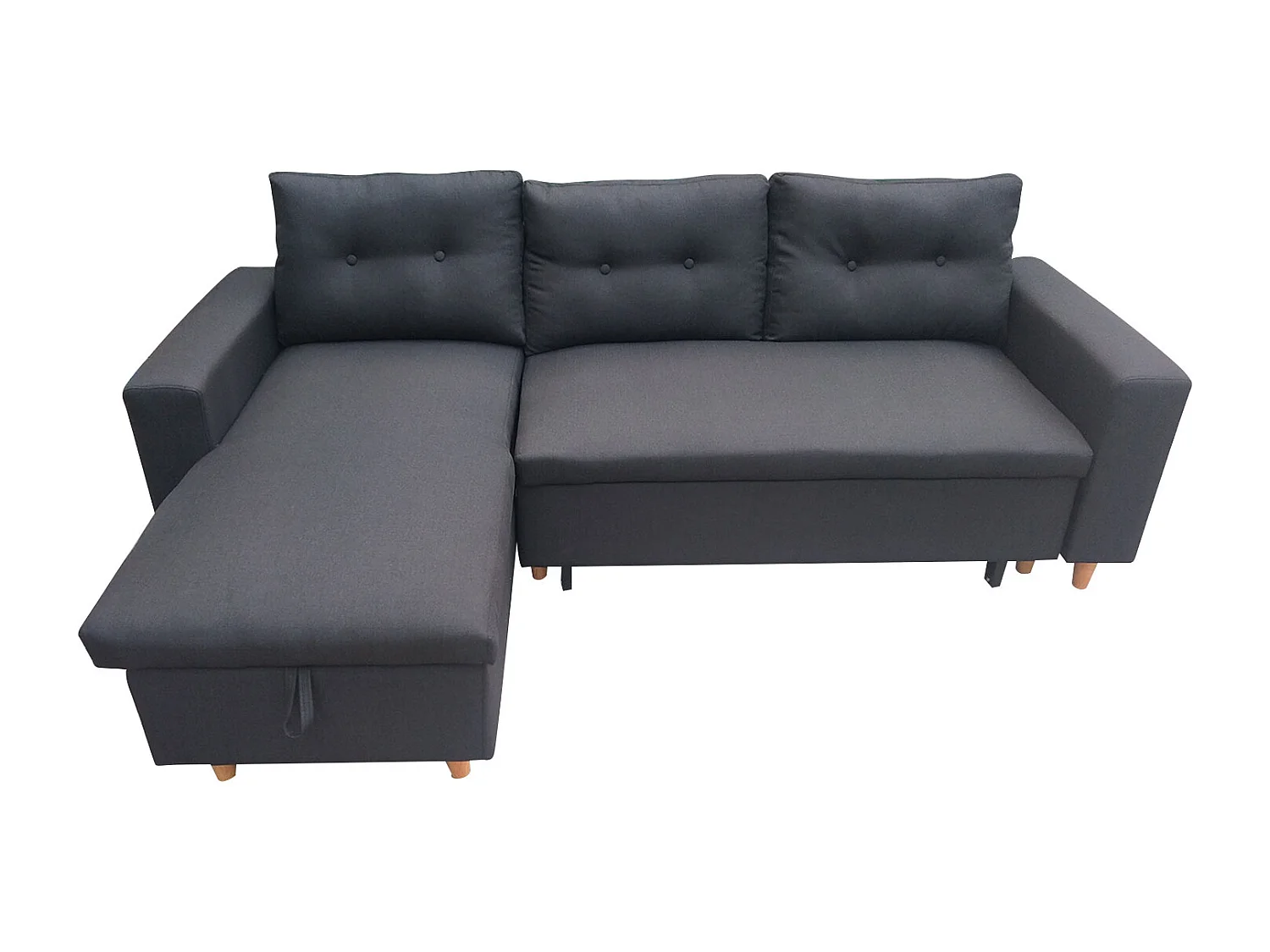 Canapé d'angle convertible WADE 3 places gris anthracite - HAPPY GARDEN