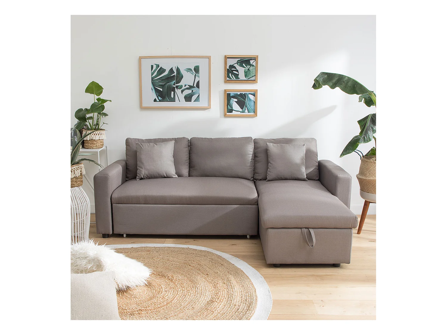 Canapé d'angle convertible CLARK 3 places taupe - HAPPY GARDEN