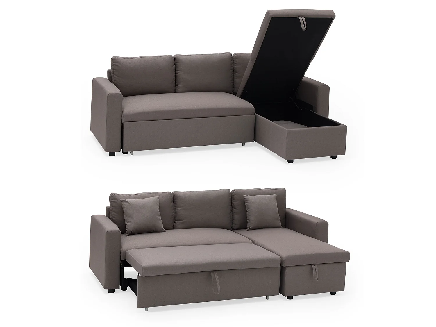 Canapé d'angle convertible CLARK 3 places taupe - HAPPY GARDEN