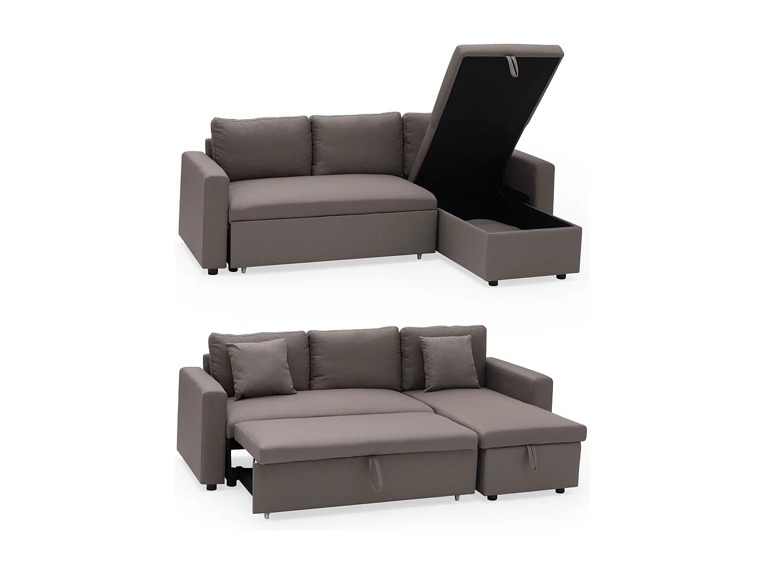 Canapé d'angle convertible CLARK 3 places taupe - HAPPY GARDEN