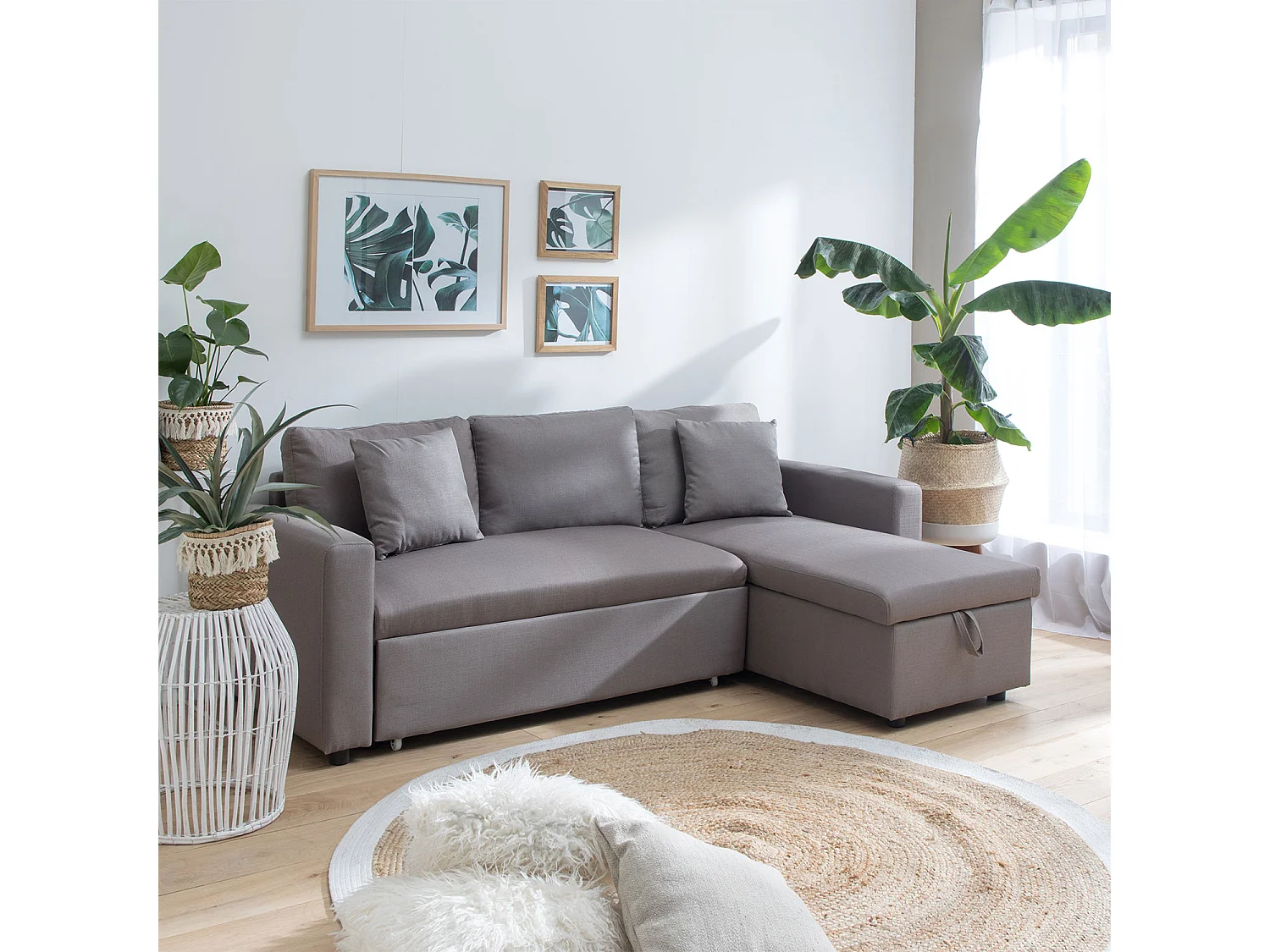 Canapé d'angle convertible CLARK 3 places taupe - HAPPY GARDEN