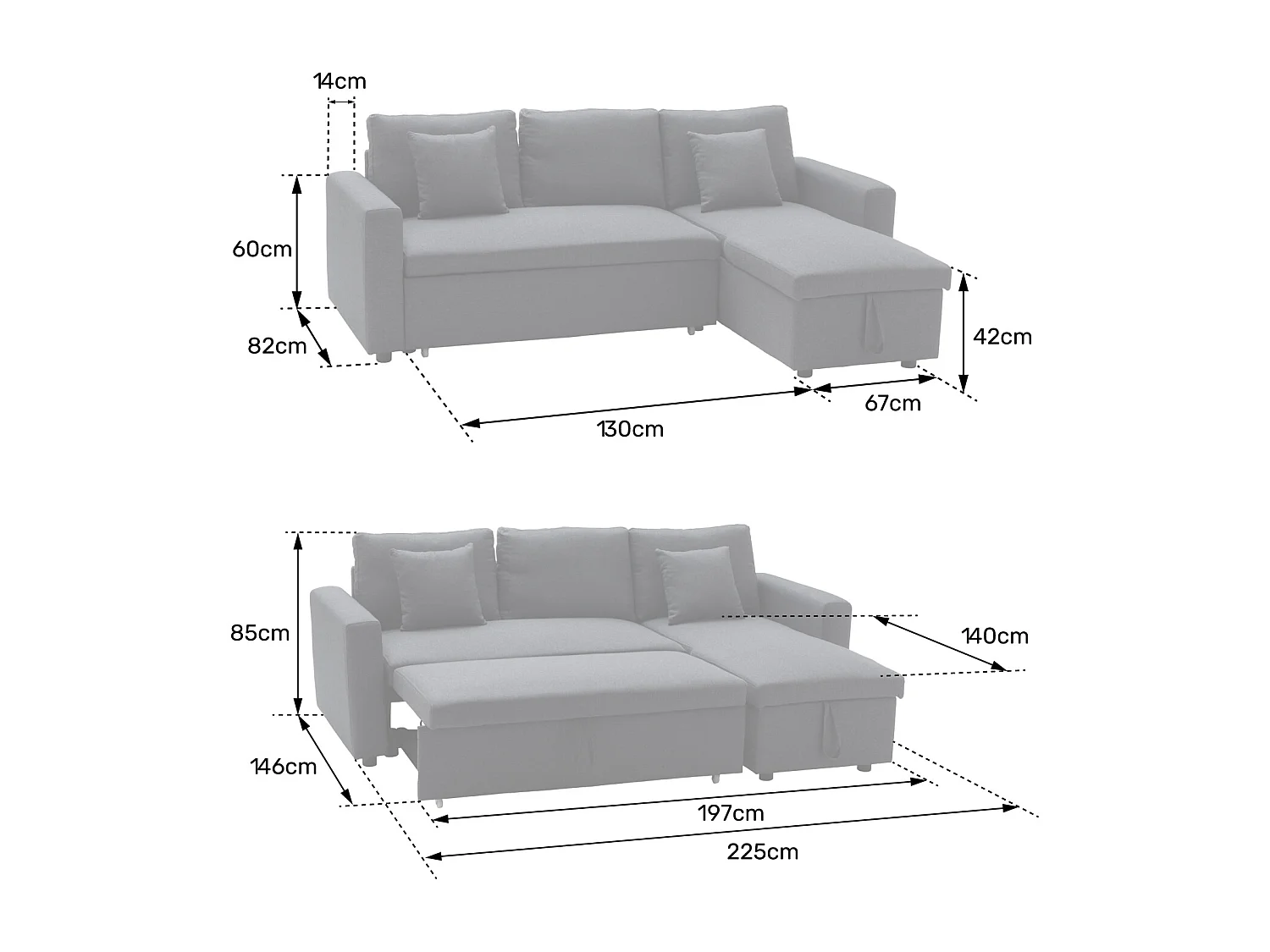 Canapé d'angle convertible CLARK 3 places taupe - HAPPY GARDEN