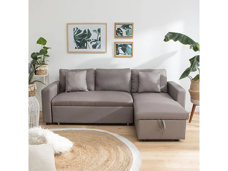 Divano letto angolare a 3 posti CLARK in taupe