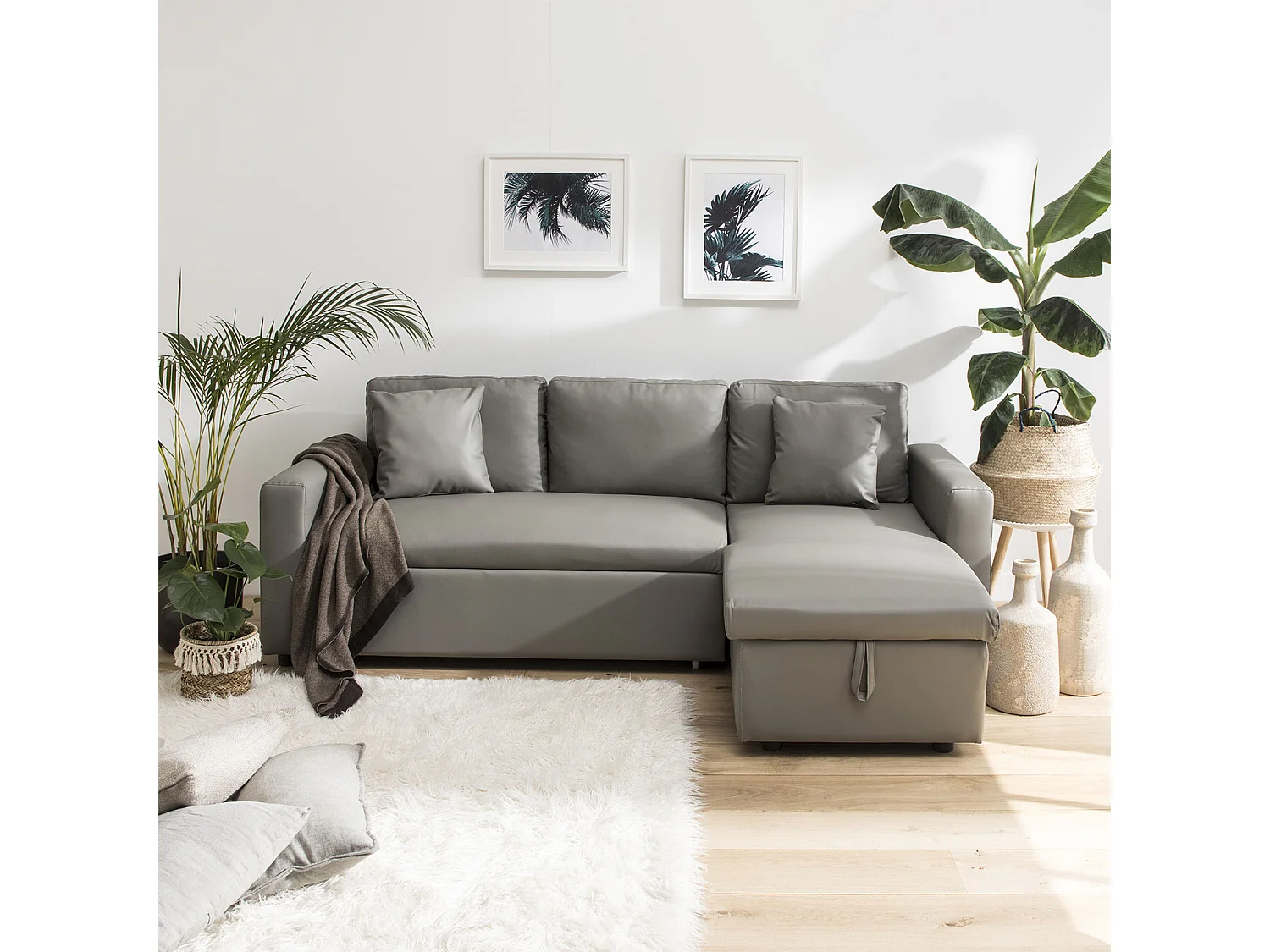 Ecksofa, umwandelbar, Kunstleder CLARK, 3-Sitzer, taupefarben