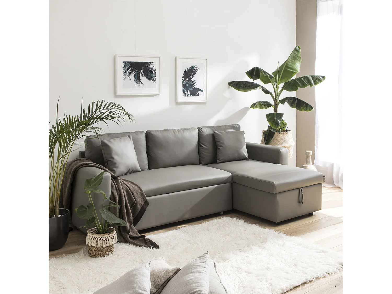 Ecksofa, umwandelbar, Kunstleder CLARK, 3-Sitzer, taupefarben