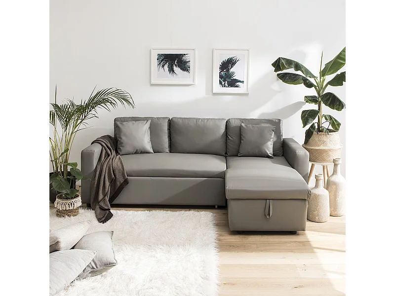 Ecksofa, umwandelbar, Kunstleder CLARK, 3-Sitzer, taupefarben