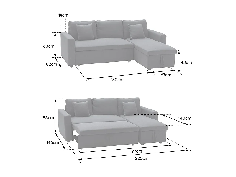 Canapé d'angle convertible simili CLARK 3 places taupe - HAPPY GARDEN