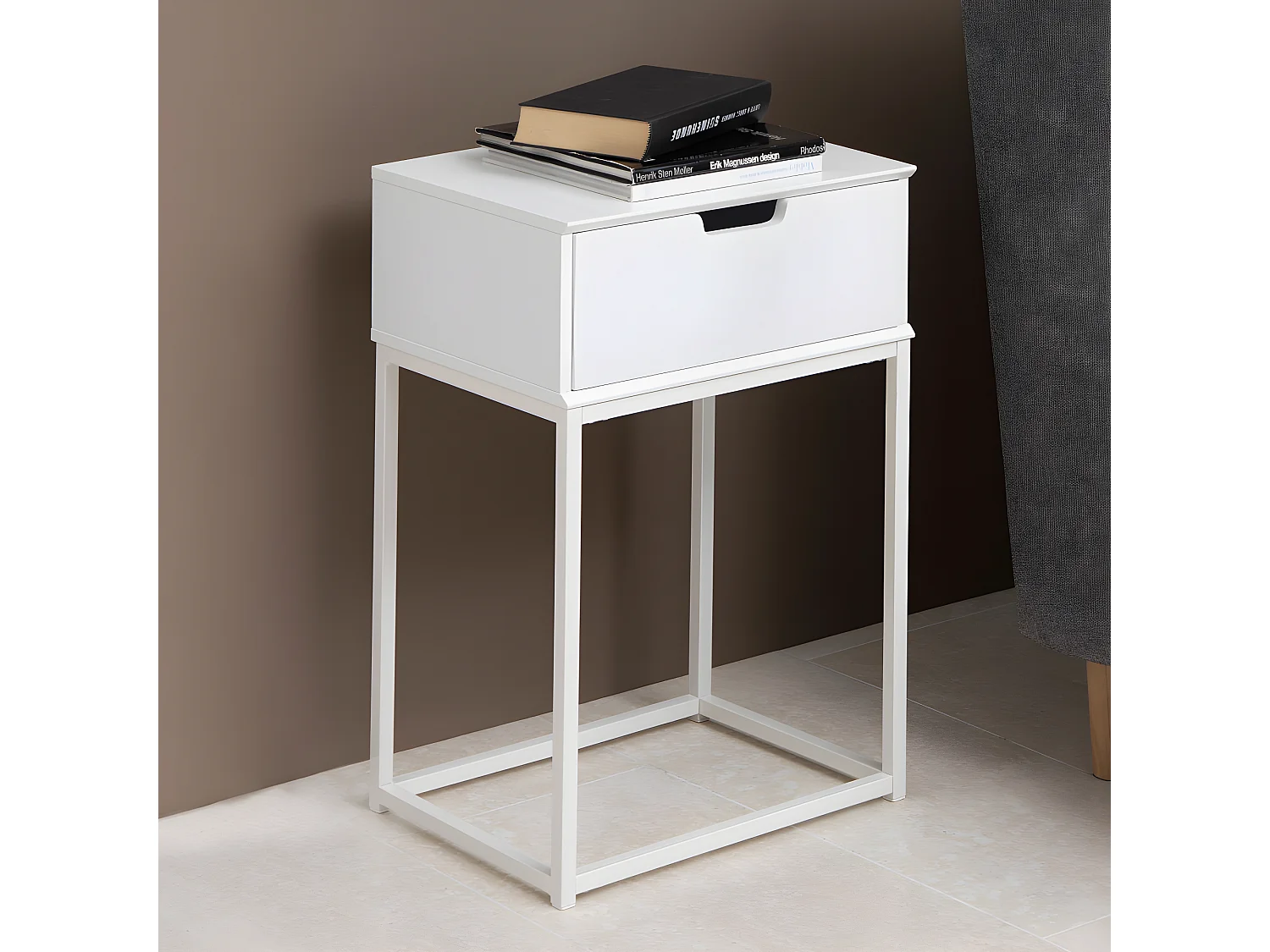 Espejito - Table de chevet 1 tiroir en bois - Blanc