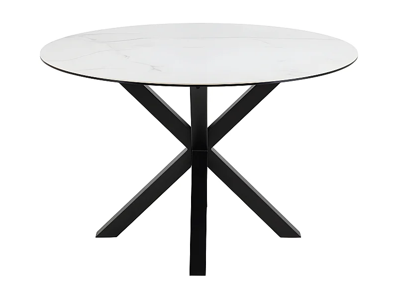 Eurame - Table à manger 4 personnes ronde en céramique et métal - Blanc