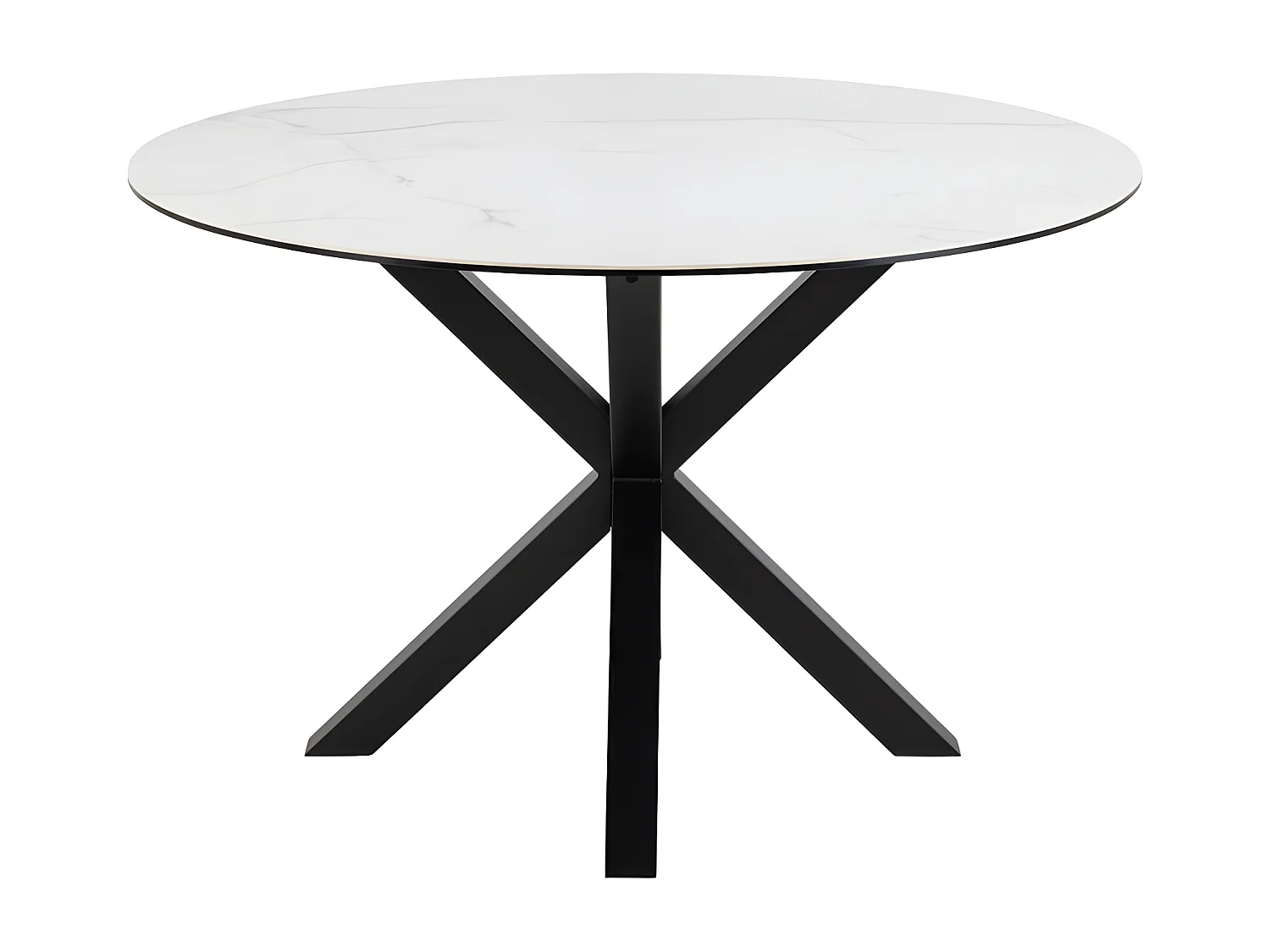 Eurame - Table à manger 4 personnes ronde en céramique et métal - Blanc