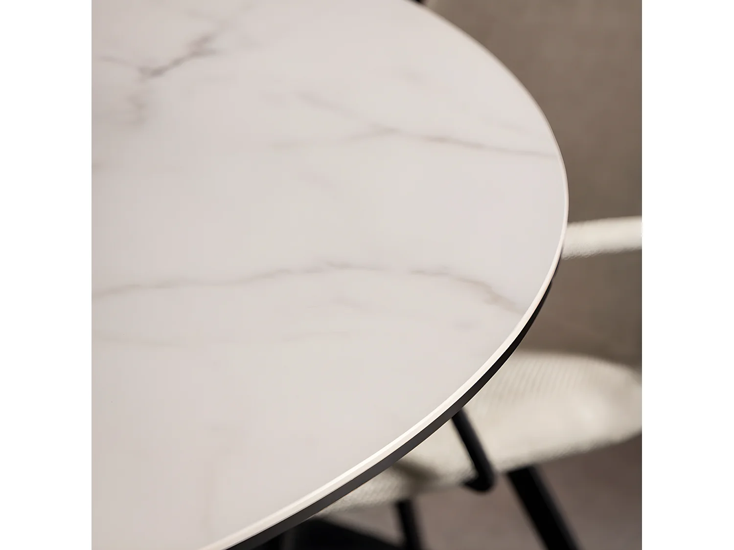 Eurame - Table à manger 4 personnes ronde en céramique et métal - Blanc