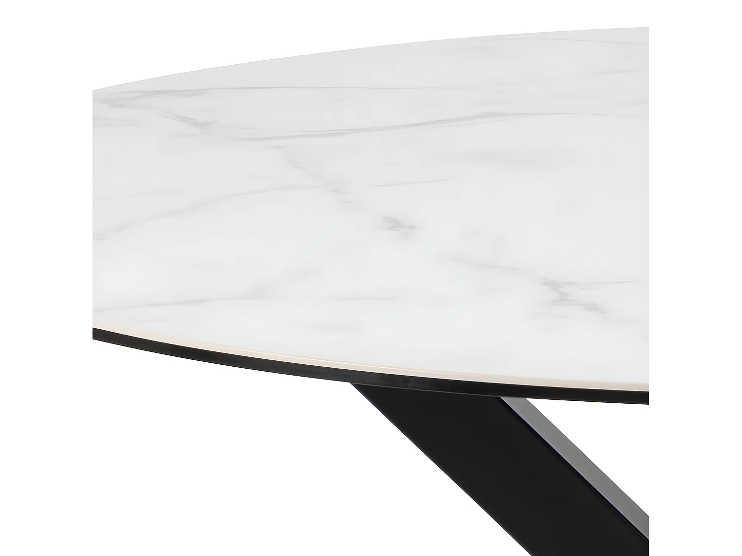 Eurame - Table à manger 4 personnes ronde en céramique et métal - Blanc