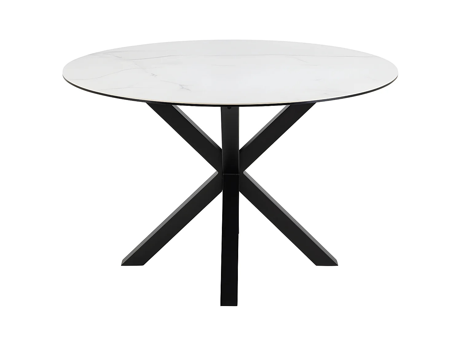 Eurame - Table à manger 4 personnes ronde en céramique et métal - Blanc