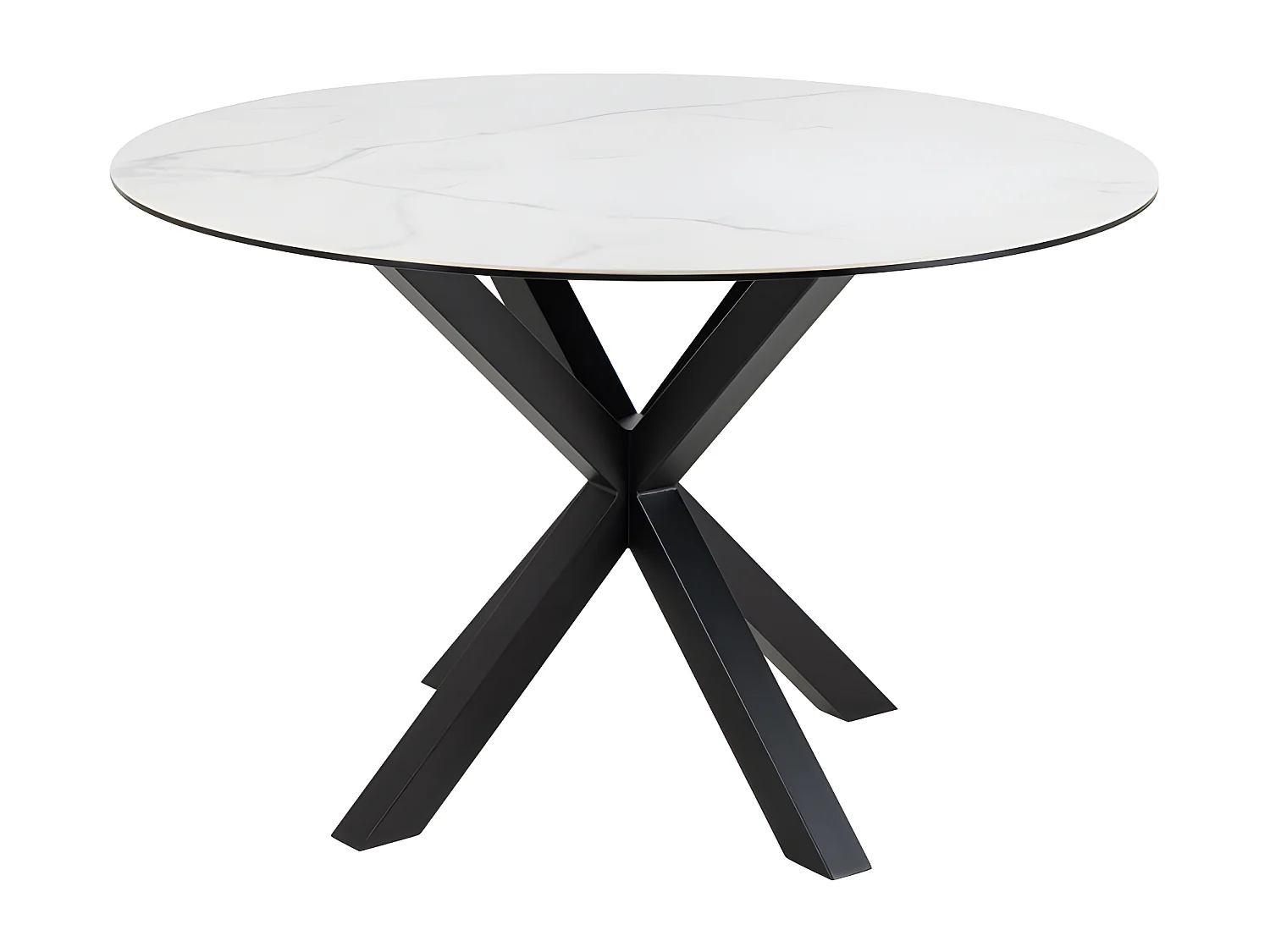 Eurame - Table à manger 4 personnes ronde en céramique et métal - Blanc