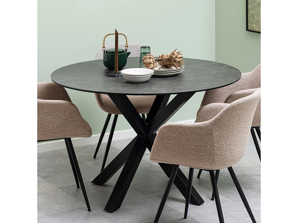 Eurame - Table à manger 4 personnes ronde en céramique et métal - Noir