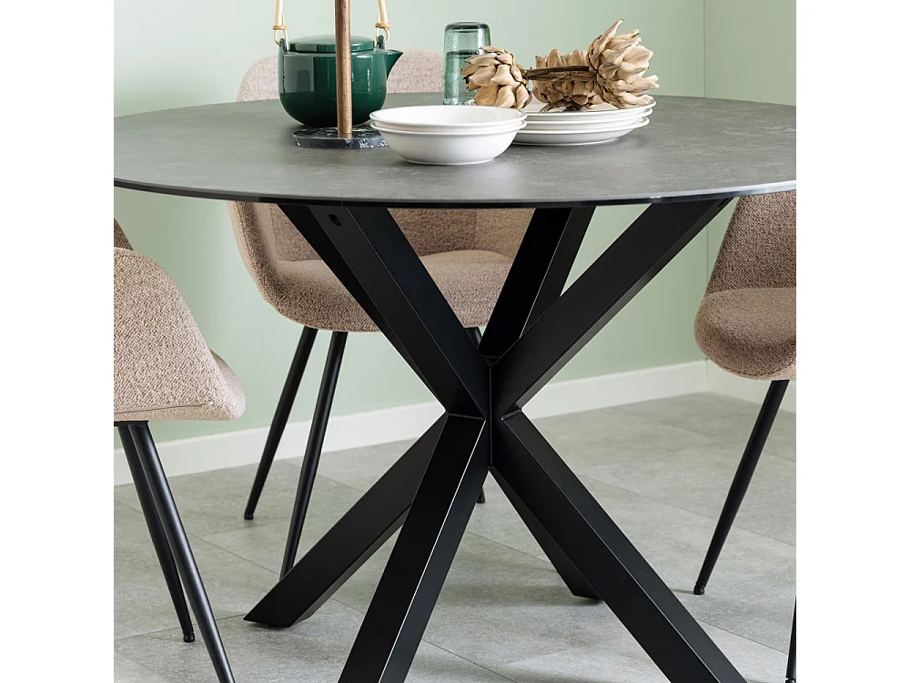 Eurame - Table à manger 4 personnes ronde en céramique et métal - Noir