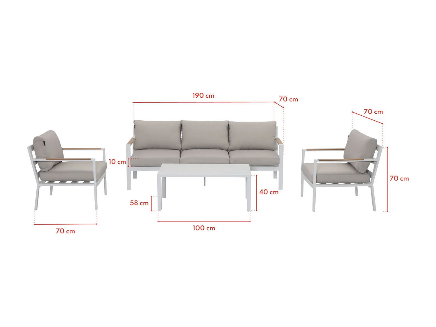 Salon de jardin design en aluminium 5 Places - blanc beige - MABILLON