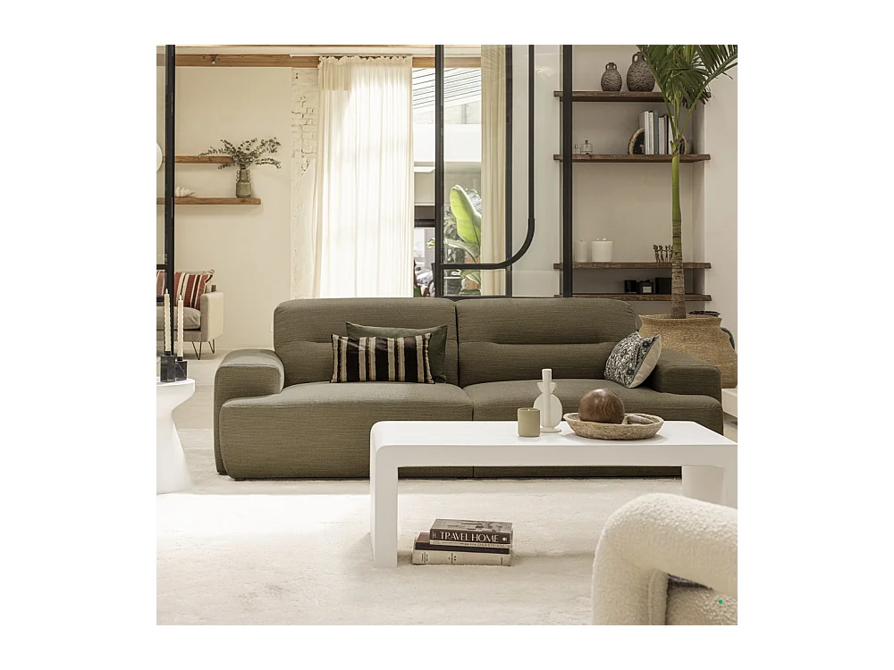 Stune - Canapé droit 4 places en tissu à accoudoirs larges - Vert kaki