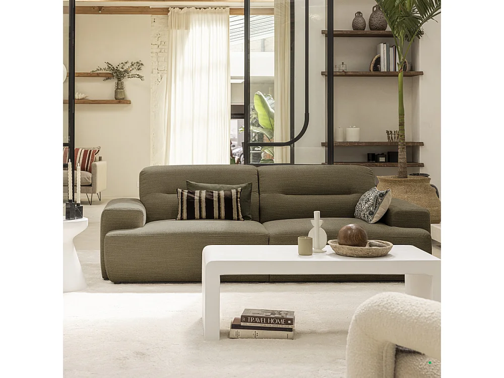 Stune - Canapé droit 4 places en tissu à accoudoirs larges - Vert kaki