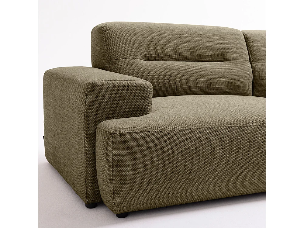 Stune - Canapé droit 4 places en tissu à accoudoirs larges - Vert kaki