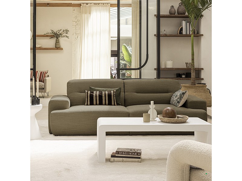 Stune - Canapé 4 places en tissu - Couleur - Vert kaki