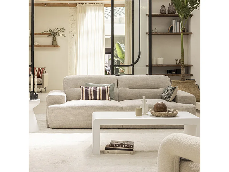 Stune - Canapé droit 4 places en tissu à accoudoirs larges - Beige